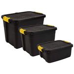 Charles Bentley Heavy Duty, Set of 3, Trunk Box 60L, 42L, 24L, 95% Recycled Plastic, Robust, Durable, Waterproof, Padlock Holes, Garden Storage, Strong Clip Locks (60x40x40cm)