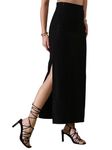 Selvia Women's Knitted Cotton Lycra Straight Cut Elastic Waist Skirt (636BTK231N-S_Black)