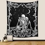 Wonrizon The Lovers Skull Tapestry,Black and White Romantic Constellation Skeleton Tapestries Wall Hanging decor for Living Room Bedroom (51.2”x 59.1”)