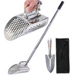 comincia Sand Scoop for Metal Detecting,Heavy Duty Metal Detecting Sand Scoop with Long Handle,Stainless Steel Metal Detector Accessories, Handheld 2-in-1 Sand Scoops for Beach Metal Detecting