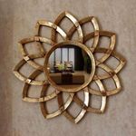 TOUCH WOOD HANDICRAFT Wooden Wall Mirror Frame for Living Room, Bedroom, Office and Bathroom, Mirror Frame Home Decoration Star Shape 24x24 Inch Golden Color