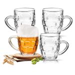 Treo by Milton Cascade Cool Glass Beer Mug, Set of 4, 292 ml, Transparent | Serve Whiskey | Wine | Juice | Mocktail | Cocktail | Drinking Glass with Handle | Dishwasher Safe