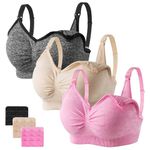 HBselect Women's Seamless Maternity Nursing Bra Sleep Bralette, L, Beige + Black + Pink