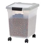 IRIS USA11.3 Kg / 30.7 L (32.5 US Qt) WeatherPro Airtight Pet Food Storage Container with Removable Casters, for Dog Cat Bird and Other Pet Food Storage Bin, Keep Fresh, Translucent Body, Clear/Gray