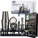 TEAVAS Mixology Bartender Kit with Japanese Jigger & Stand - 13 Piece Stainless Steel Cocktail Making Set -Boston Shaker, Strainer, Mixer, Spoon, Muddler - Anniversary & Birthday Gifts Friends Family