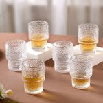 Nestasia Stackable Glasses Set of 6, Lead-Free Chip Resistant Thick Walled Drinking Glassware, Floral, 200ml Each