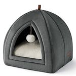 Bedsure Cat Cave Bed Indoor - Flannel Hooded Cat Igloo House, 40x40x40cm Enclosed Foldable Pet Bed with Removable Washable Cushion Pillow, Dark Grey