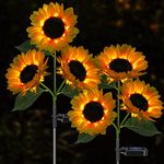 Meagoo Solar Sunflower Lights, 800mA Solar Garden Light with Real Looking Flowers Outdoor Waterproof Solar Stake Lights for Back Yard, Flower Bed, Pathway, Patio, Porch, Spring Decoration (2 Pack)