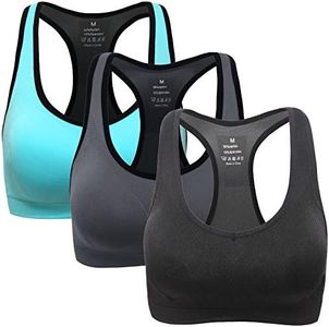 Mirity Women Racerback Sports Bras - High Impact Workout Gym Activewear Bra Color Black Grey Blue Size M