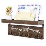 Buways Wall-Mounted Key and Mail Holder, Wooden Key Rack with 4 Double Key Hooks, Rustic Home Decor for Entryway