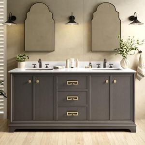 Alphabath 72 Inch Double Sink Bathroom Vanity, Fully Assembled Bathroom Cabinet with Marble Countertop & Backsplash, Soft Closing 4 Doors & 3 Drawers, Dark Walnut
