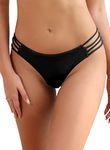 SHEKINI Women's Thong Bikini Bottoms Sexy Low Waisted Swim Briefs Cut Out Side Beach Swimwear Panty Tanga, Black