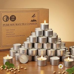 Soy Tealight Candles 120 Pack,8 Hours Long Burning Tealights Candles Bulk,Natural Soy Wax Tea Light Candle Paraffin-Free,Unscented Small Tea Candle for Emergency,Dinner
