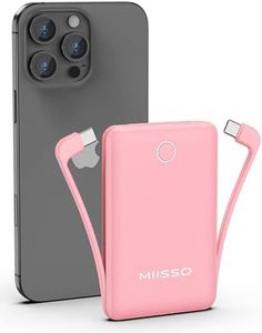10000mAh Compatible with iPhone 15/16/17 (Only) Slim Portable Charger with Built in Cable, Power Bank Travel Charger External Battery Pack for Phone, 3 Output USB Type C Cord Clutch Charger, Pink