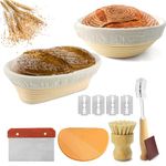 Sourdough Bread Baking Supplies: 9 Inch Round & 10 Inch Oval Banneton Proofing Baskets with Liner + Bread Lame + Dough Scraper + Bamboo Brush, Baking Set for Artisan Bread Making Gifts for Baker