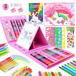 TCJJ 208Pcs Unicorn Art Set for Kids, Girls Drawing Set with Unicorn Coloring Book,Oil Pastels, Crayons, Colored Pencils,Kids Colouring Sets &Art Supplies Set,Unicorn Gifts for Girls 3-12 Ages