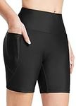 BALEAF Swim Shorts Women High Waisted 6'' Swimsuit Shorts with Pockets Tummy Control Swimwear Liner UPF 50+ Black XL