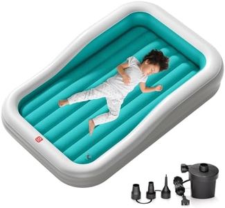 QPAU Larger Inflatable Toddler Travel Bed, Portable Kids Air Mattress with Built-in Bumpers, Fast Electric Pump, Separate Mattress Design, for Home, Grandma's, Camping, and Vacation, Cyan