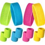 Sweatbands Set, Paris Sports Competitions Supplies Include Sports Headband and Wristbands Sweatbands Colorful Cotton Sweatband Set for Men Women(Rose Red, Fluorescent Yellow, Sky Blue, Light Yellow)