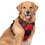 rabbitgoo Dog Harness Large Dog No Pull Pet Harness with 2 Leash Clips, Adjustable Soft Padded Pet Vest, Reflective No-Choke with Easy Control Handle for Training or Walking, Red, XL