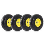 (4-Pack)10-Inch Solid Rubber Tires and Yellow Wheels-Replacement 4.10/3.50-4”Tires and Wheels with 5/8” Axle Bore Hole, 2.17”Offset Hub, and Double Sealed Bearings-Perfect for Gorilla Carts