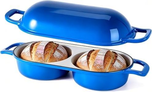 Dutch Oven For Sourdough Bread Baking – Enamelled Cast Iron Bread Loaf Pot – 500°F Oven Safe Non Stick Bread Pot – Double Round Loaf Space, 15cm Diameter， (Blue)