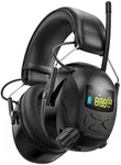 2024 Bluetooth AM FM Radio Headphones with Color Digital Display, 2000mAh Rechargeable Bluetooth 5.4 Hearing Protection, 30dB Safety Earmuffs Ear Protection for Mowing, Work - Black