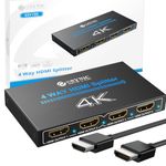 eSynic 4K@30HZ HDMI Splitter 1In 4Out Metal Shell Signal Transmission Stability 4 Way HDMI Splitter HDCP 1.4 Hdcp Bypass Splitter Supports Dolby& Other Audio Formats for Lap-top HDTV PS4 Blu-ray etc