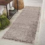 Serdim Rugs Living Room Hallway Runner Shaggy Rugs, Polypropylene, L.Beige, 60x220cm(2" x7'3)