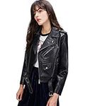 Women's Faux Leather Motorcycle Jacket PU Slim Short Biker Coat (WS,L,Black)