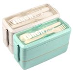 Bento Box 2 Pack Set, HSYTEK 3 Layer Bento Boxes for Men and Women, Lunch Container 3 Compartment, for Study, Work, Picnic, Camping, with Spoon and Fork(Green+Khaki)