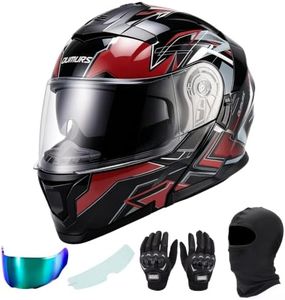 OUMURS Modular Motorcycle Helmets Full Face Flip up Street Bike Motorcycle Helmet for Unisex Adult Red - XXL