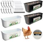 4 Pack Chicken Feeder Feed Trough with Clips Goat Feeder Hanging Fence Feeder for Goat Duck Sheeple Horse Goose Pig Poultry Feed Trough Bucket Feeding Container for Livestock (2xWhite+2xBlack)