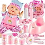 LINFUN KIDS Baby Doll Accessories with Carry Case Toddler Doll Set Baby Doll Feeding Doll Bath Set Gifts for Kids Boys Girls 3 4 5 Years Old