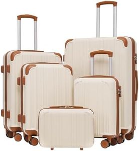 Coolife Luggage Sets, 5 Piece Durable Suitcase, Lightweight Carry on Luggage with ABS Hardshell, Dual Spinner Wheels, TSA Lock and YKK Zipper (apricot white, 5 piece set)