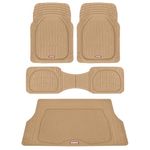 Motor Trend 4pc Beige Car Floor Mats Set Rubber Tortoise Liners w/Cargo for Auto SUV Trucks