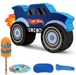 27" Race Car Piñata, Monster Truck Pinata Bundle with Blindfold and Bat Party Favors for Kids Boys Exciting Party Games Supplies