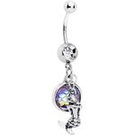 Body Candy Steel Clear Accent Iridescent Purple Scale Mini Mermaid Dangle Belly Ring