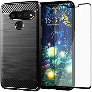 Asuwish Phone Case for LG V40 ThinQ with Tempered Glass Screen Protector Cover and Slim TPU Cell Accessories Protective LGV40 Storm V 40 Thin Q V40ThinQ LG40 40V 40ThinQ Women Men Carbon Fiber Black