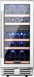 BODEGA 15 Inch Wine Cooler Under Counter, 28 Bottle Dual Zone Wine Fridge, with Double-Layer Glass Door, Temperature Memory and Digital Temperature Control, Built-in or Freestanding