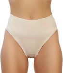 Alessandra B High Rise Camel Toe Proof Thong, Nude, Large