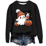Cute Halloween Sweatshirt for Women Casual Crewneck Long Sleeve Graphic Tees Pumpkin Jumper Sweater Teen Girls Fall Pullover T Shirts Halloween Tops for Women UK B-black
