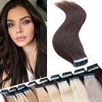 14 inch Tape in Hair Extensions Human Hair 40 Pcs 100% Remy Full Head Skin Weft Seamless Invisible Silky Straight Remi Real Hair Extension (80g,#2 Dark Brown)