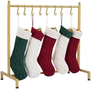 ELYKEN Christmas Stocking Holder Stand for Floor with 8 Hooks, Gold