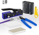 VCELINK Upgraded RJ45 Crimping Tool Kit for CAT7/6A/6/5E/5 with a Pass Through Ethernet Crimper,50 Cat6 RJ45 Connectors & Strain Relief Boots, Cable Tester, Wire Stripper and Cutter