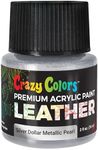 Crazy Colors Siver Dollar Metallic Premium Acrylic Leather and Shoe Paint, 2 oz Bottle - Flexible, Crack, Scratch, Peel Resistant - Artist Create Custom Sneakers, Jackets, Bags, Purses, Furniture