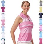 Under Par Golf Pro Quality Breathable Wicking 5 Styles 10 Colours Sleeved & Sleeveless Golf Polo Shirt Women's, Style 1676 - Pale Pink/White, 18