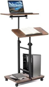 Multi-Purpose Lecterns & Podiums, Portable Mobile Standing Laptop Desk, Height Adjustable Rolling Podium Stand with Storage 2 Swivel Top,Sit Stand Lectern Desk Workstation for Classroom Church (Brown)