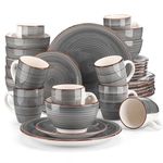 vancasso Bella Dinner Set for 8, Stoneware Plate Bowl Set Handpainted Tableware, 32 Piece Grey Dinner Service with Dinner Plate/Dessert Plate/Cereal Bowl/Mug, Rustic Chic Style