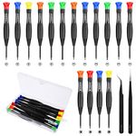 18Pcs Mini Screwdriver Set, Small Magnetic Watch Screwdriver Set, Micro Slotted Phillips Torx Star Screwdrivers Set and Tweezers in Different Size for Watch,Glasses, Phone, Laptop